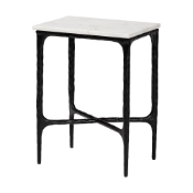 Baxton Studio Akanji Marble End Table - Modern Rustic Accent Table with Hand-Forged Metal Frame for Living Room or Seating Areas, Rectangle